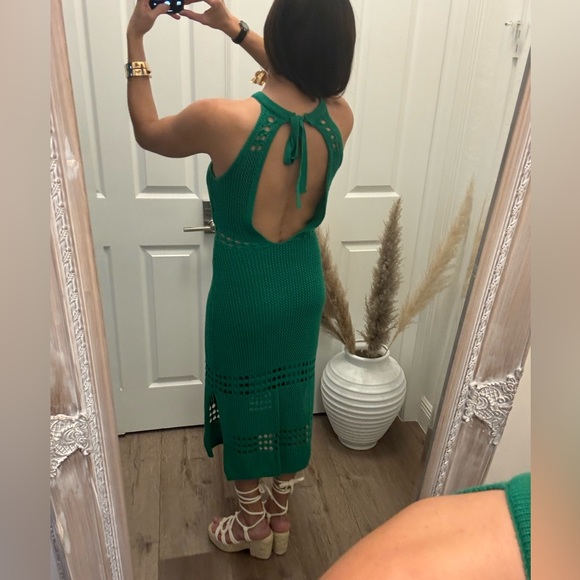 Lulus Green Crochet Midi Dress Small - Picture 7 of 8